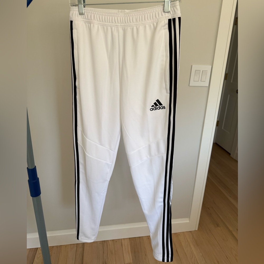 adidas White Jogger Sweatpants with Black Three Stripes